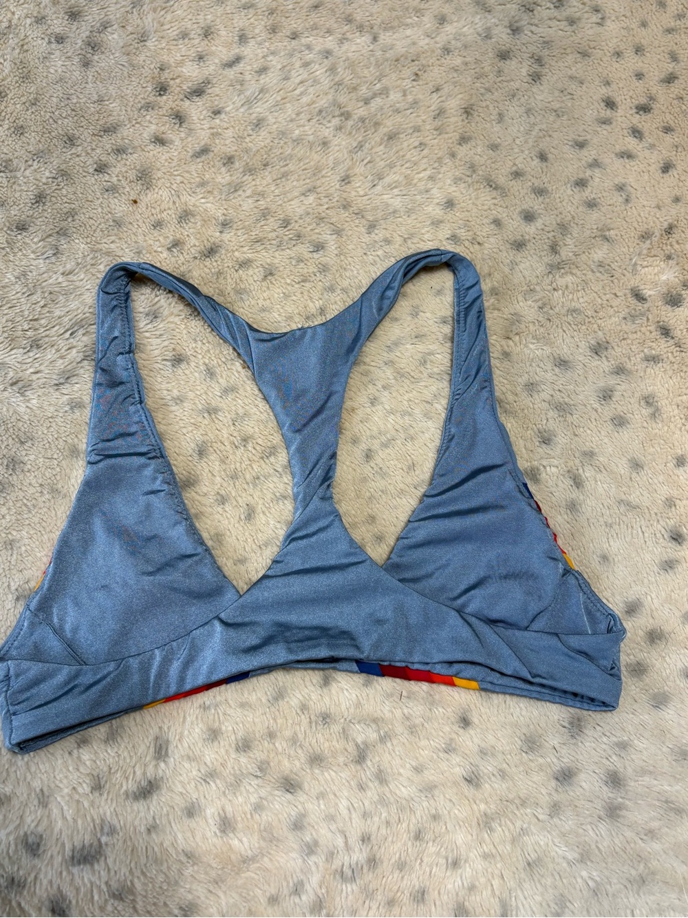 Aviator Nation Light Blue Racerback Bikini Top with Rainbow Stripes - Picture 4 of 4